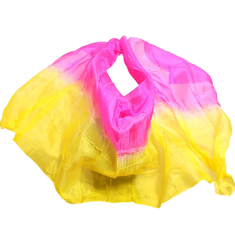 100% шелк танец живота вуаль шаль шарф Роза + желтый цвет живота для практики в танцах и выступлений 250/270*114 см