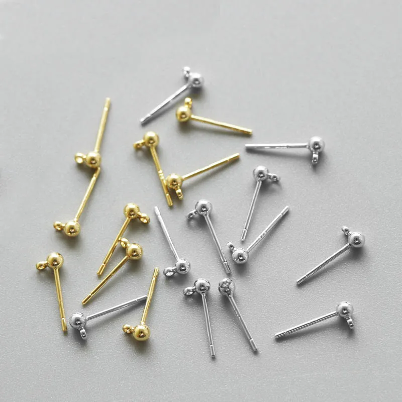 10pcs 925 Sterling Silver Ball Head Earring Pin with Ring Simple Ear