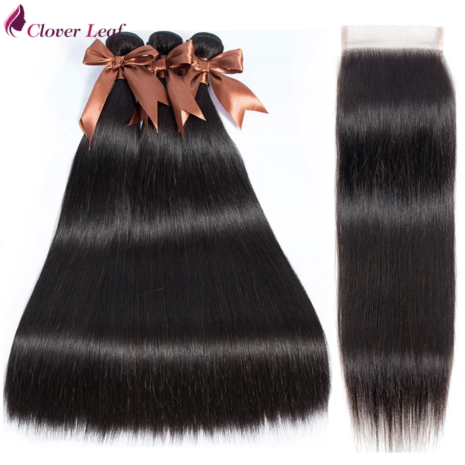 

Clover Leaf Malaysian Human Hair Bundles With Closure Straight Hair Weave 3 Bundles With Lace Closure Hair Extensions Non Remy