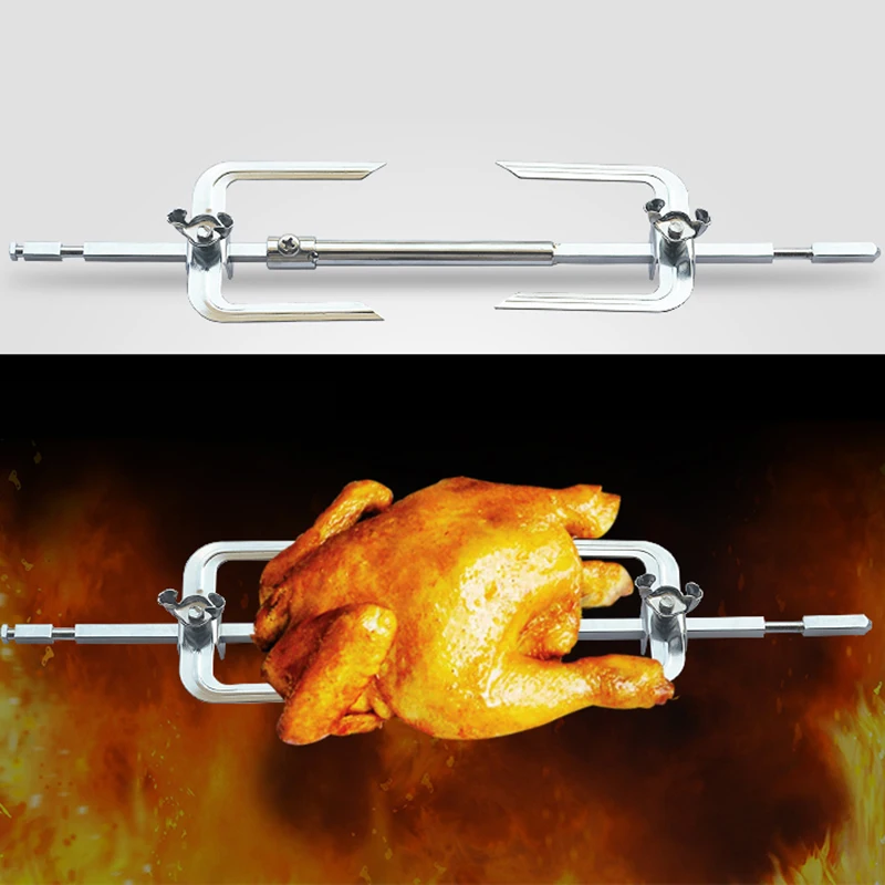 

Chicken Grill Roasting Fork Stainless Steel BBQ Roaster Barbecue Skewer Rack Beef Turkey Rotisserie Forks Cook Oven Accessories