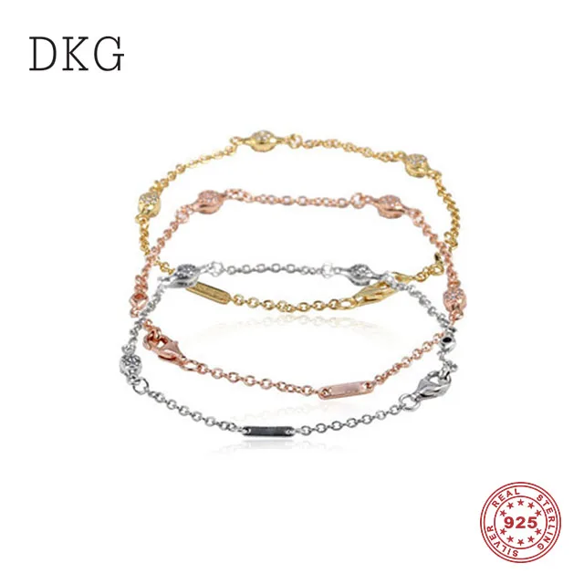 

2018 Summer New 925 Sterling Silver Fashion Elegant Crystal Water Drop Chain Bracelet fit for Women'sCharm Bracelet DIY Jewelry