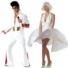 Костюмы для косплея, костюм на Хэллоуин, одежда для вечеринки, певица, белая одежда для взрослых Элвиса Пресли, одежда Мэрилин Монро, платье для косплея