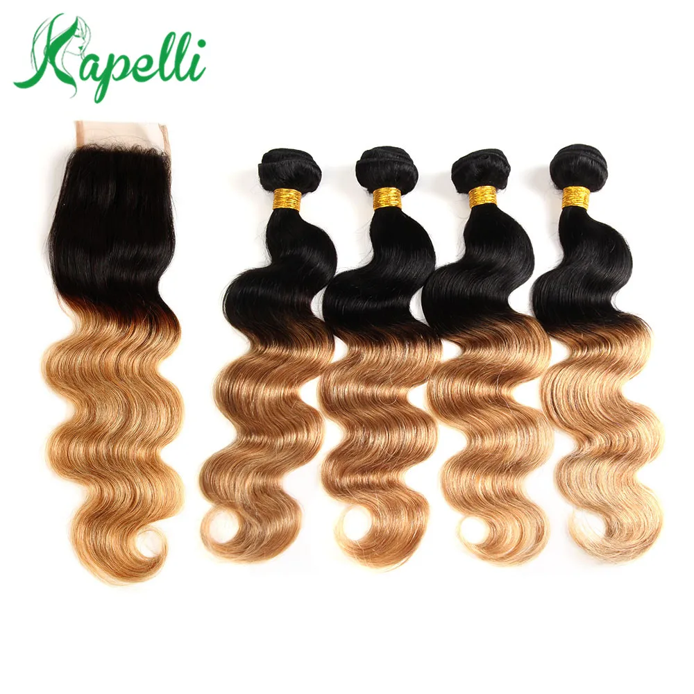 

Ombre Brazilian Body Wave Human Hair Weave Bundles With Closure Blonde 3/4 Bundles With Closure tissage bresiliens avec closure