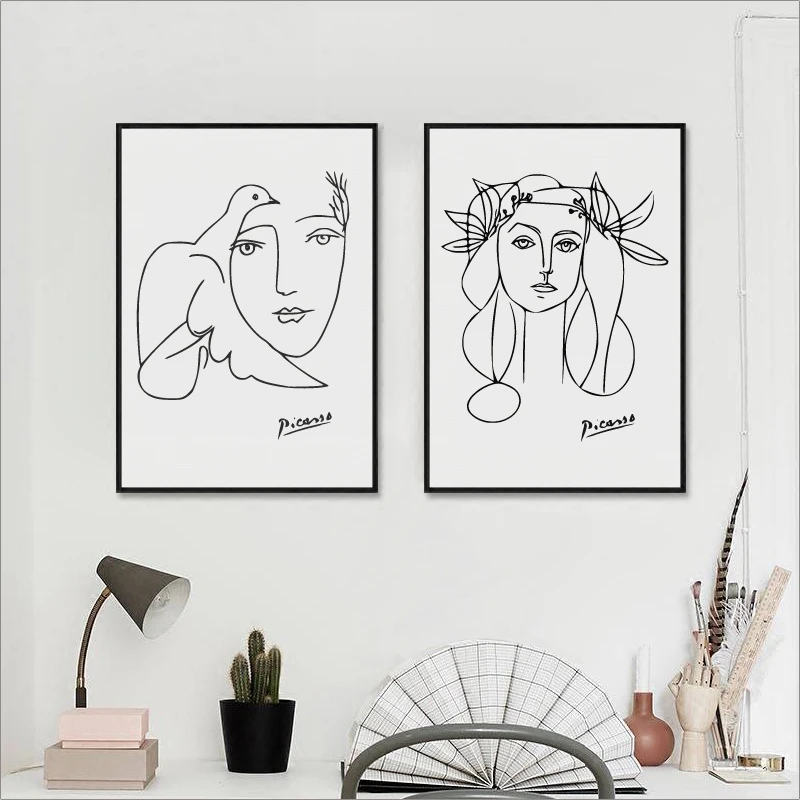 

handpainted Canvas Art oil Painting Poster Simple Stroke lines of Pig Picasso series Abstract Wall Painting Wall Pictures