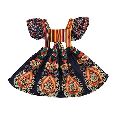 Одежда для маленьких девочек платье принцессы с короткими рукавами и цветочным рисунком в стиле бохо праздничный сарафан От 1 до 6 лет