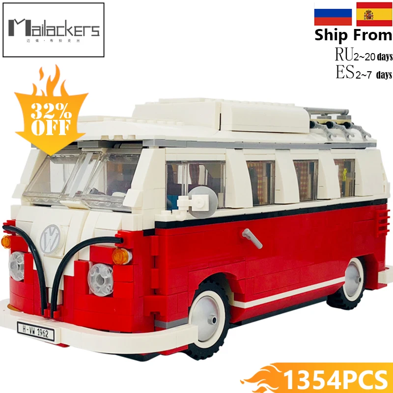 

Mailackers Compatible Legoing Creators The T1 Camper Van Creator Series Red Car City Building Blocks Toys For Children Legoings