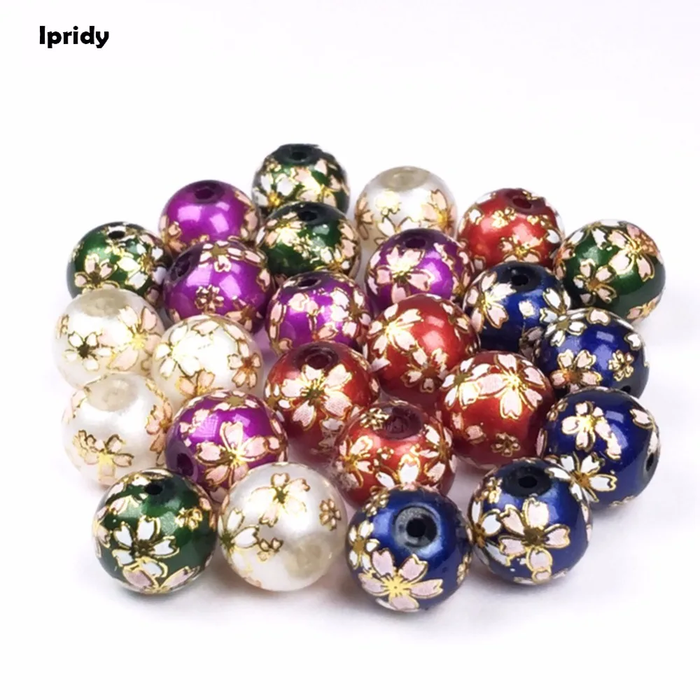 

Glass Japan Painting Vintage Japanese Colored Drawing Beads Round the bottom of color Flower Pattern Pearl 10mm 10 Pcs /lot