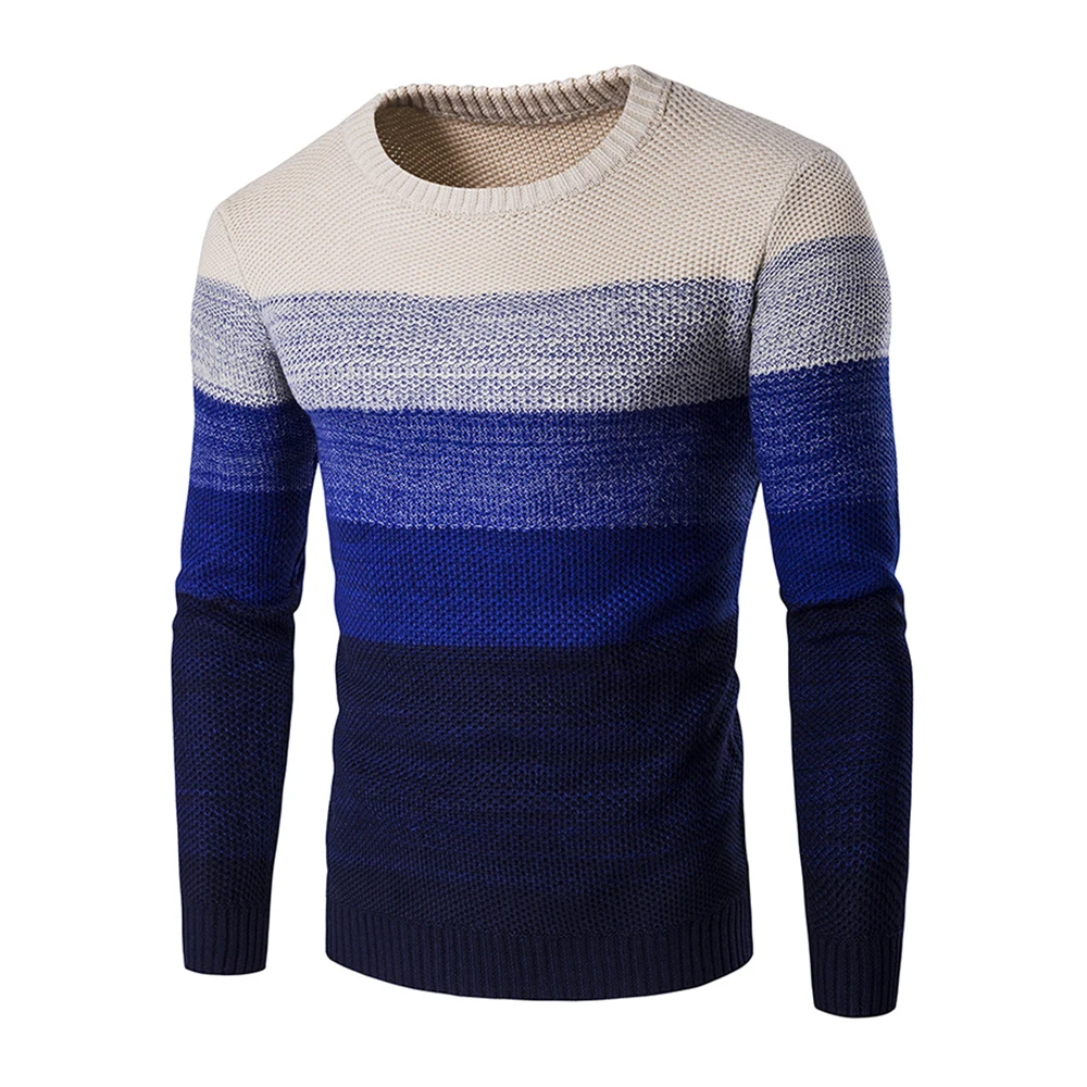 

Sweater Men Autumn Winter Fashion Knitting Brand New O-Neck Casual Male Slim Fit Pullover Striped Design Knitwears