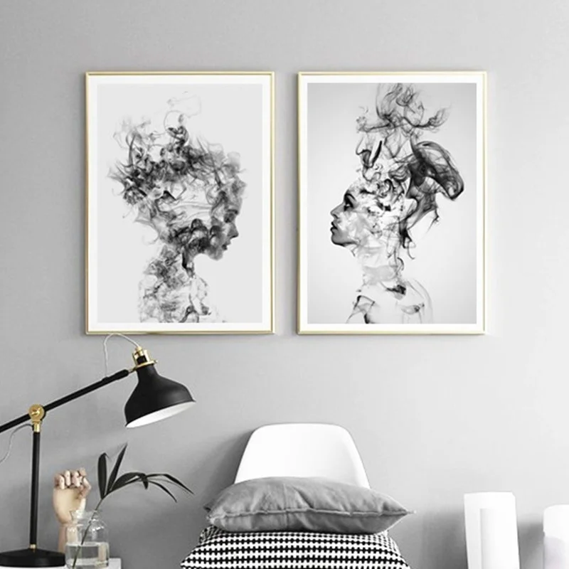 Современная Скандинавская черно-белая Картина на холсте Художественная печать настенный плакат абстрактная девушка настенные картины для спальни гостиной