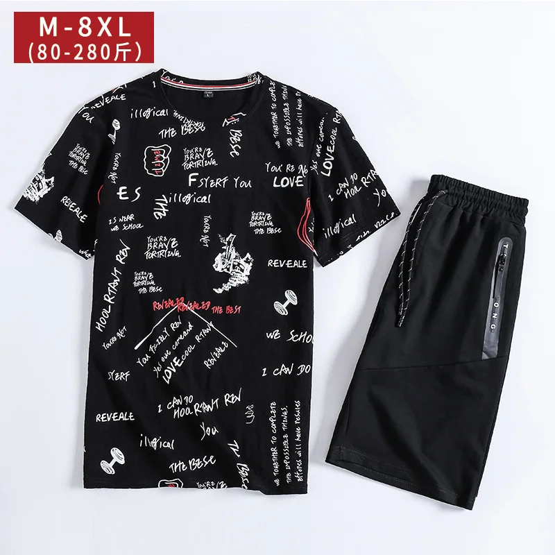 

Summer New Men's Set Short Casual Suits Sportswear Man Two Pieces Fashion Letter Print Tracksuit Male sweatshirt Men Brand M-8XL