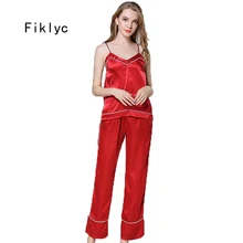 Бренд Fiklyc женский сексуальный Пижамный набор из шелка без рукавов с длинными штанами Модный высококачественный Женский Пижамный набор пижам