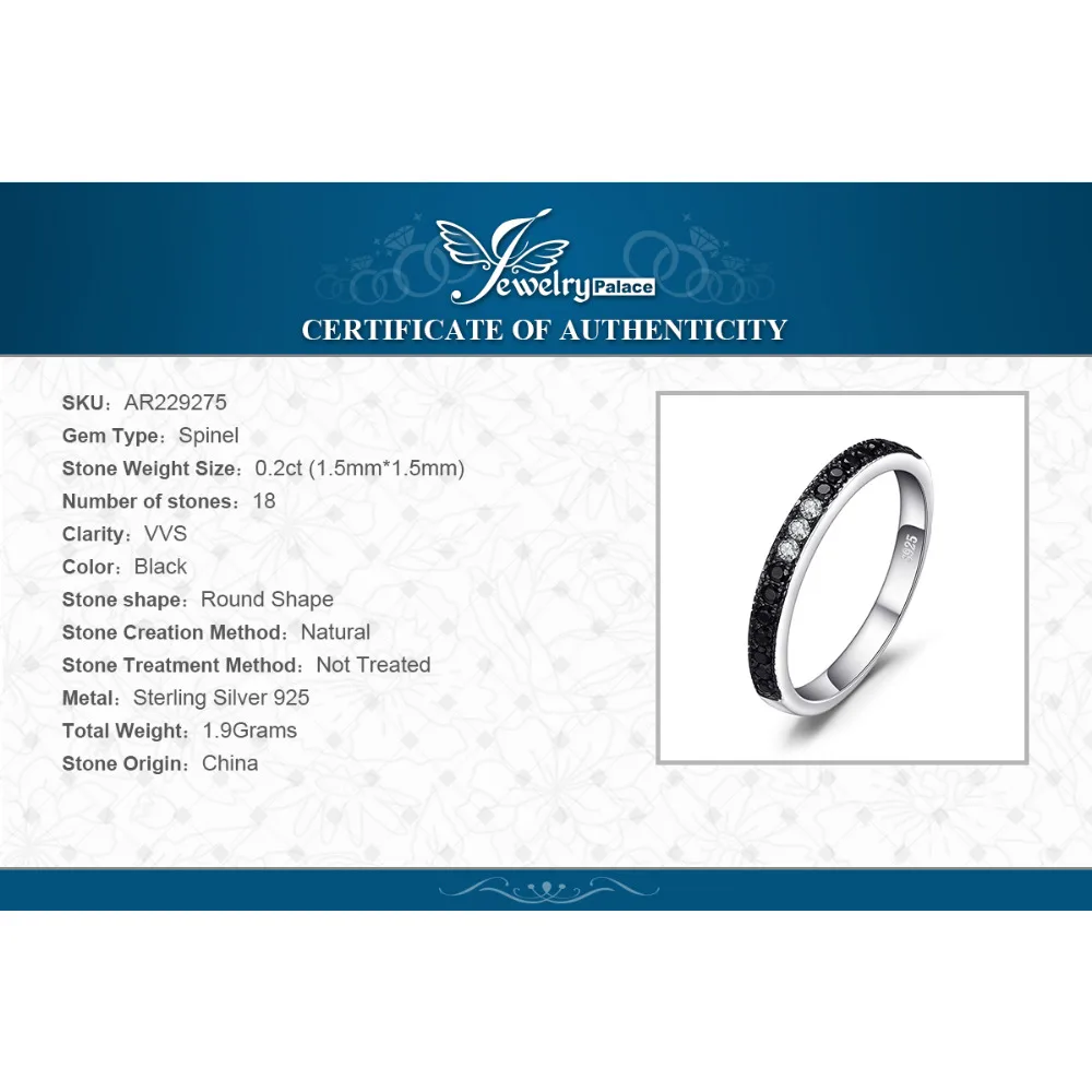 Jewelrypalace 0.25ct натуральной черной шпинели channle Комплект кольцо стерлингового