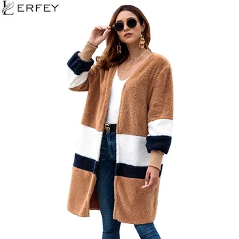 

LERFEY Women Fur Coat Oversize Winter Coats Warm Three Quarter Sleeve Faux Fur Pullovers Jacket Handmade Chic Party Overcoat