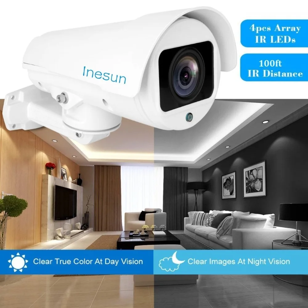 Inesun наружная HD 1080P 2MP PTZ IP камера безопасности 4X/10X зум Автофокус Объектив Поддержка H.265 ONVIF 2,4 IR ночное видение водонепроницаемый