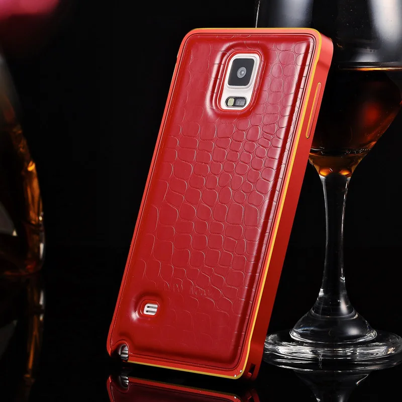 Luxury Genuine Leather Case For Samsung Galaxy Note 4 N9100 Aluminum Metal Frame + Crocodile Back Cover 2 in 1 Phone Bag |