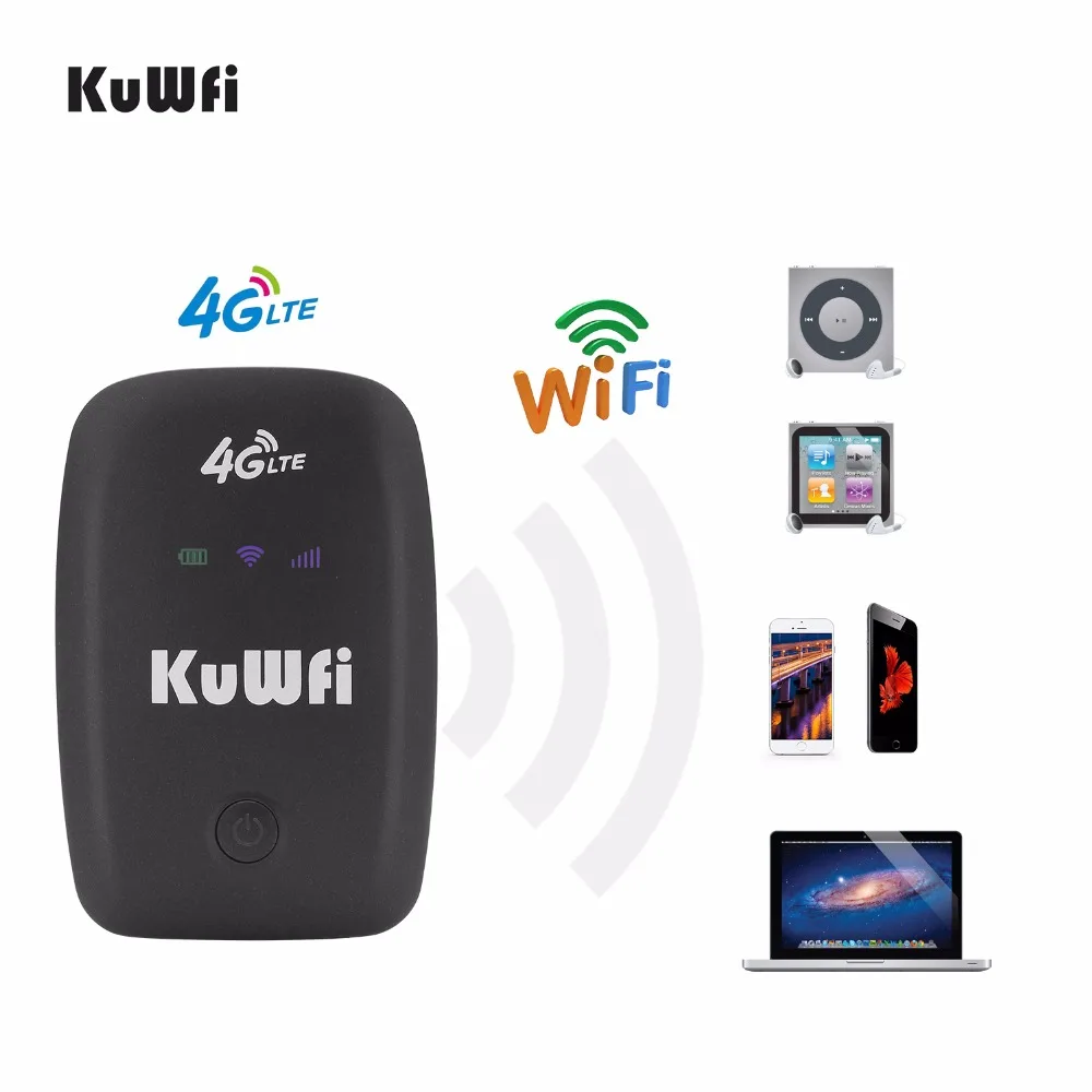 

KuWFi Unlocked 3G 4G Wifi Router Hotspot Mobile Portable Pocket Wireless Car Mifi Modem With Sim Card Slot 2000mAh Battery