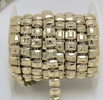 

20 Yards Gold Plated Rectangle Beads Crystals Beaded Chain Trim For Sewing Apperal Cap Shoes Bag Jewelry Decoration