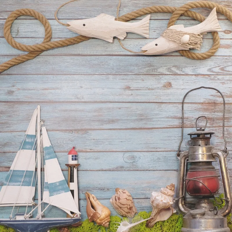 

Laeacco Old Wooden Board Lamp Shell Boat Model Baby Photography Backgrounds Customized Photographic Backdrops For Photo Studio