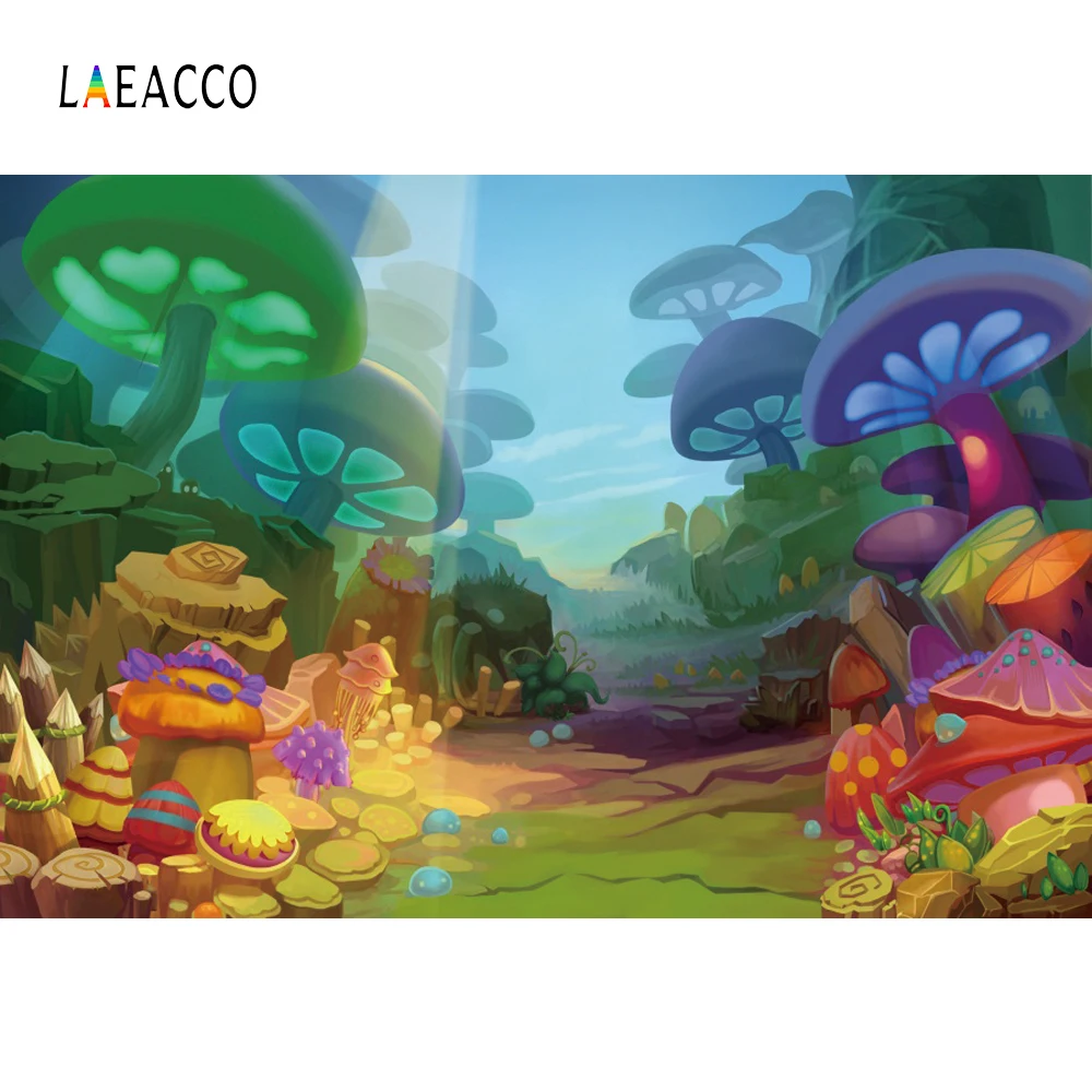 Laeacco Fairy Tale Forests Mushrooms Photography Backgrounds Digital Customized Photographic Backdrops For Photo Studio