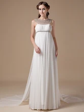 2016 New Real Informal Empire Maternity Chiffon Beach Wedding Dresses Crystal Long Bohemian Bridal Gowns For Pregnant Women