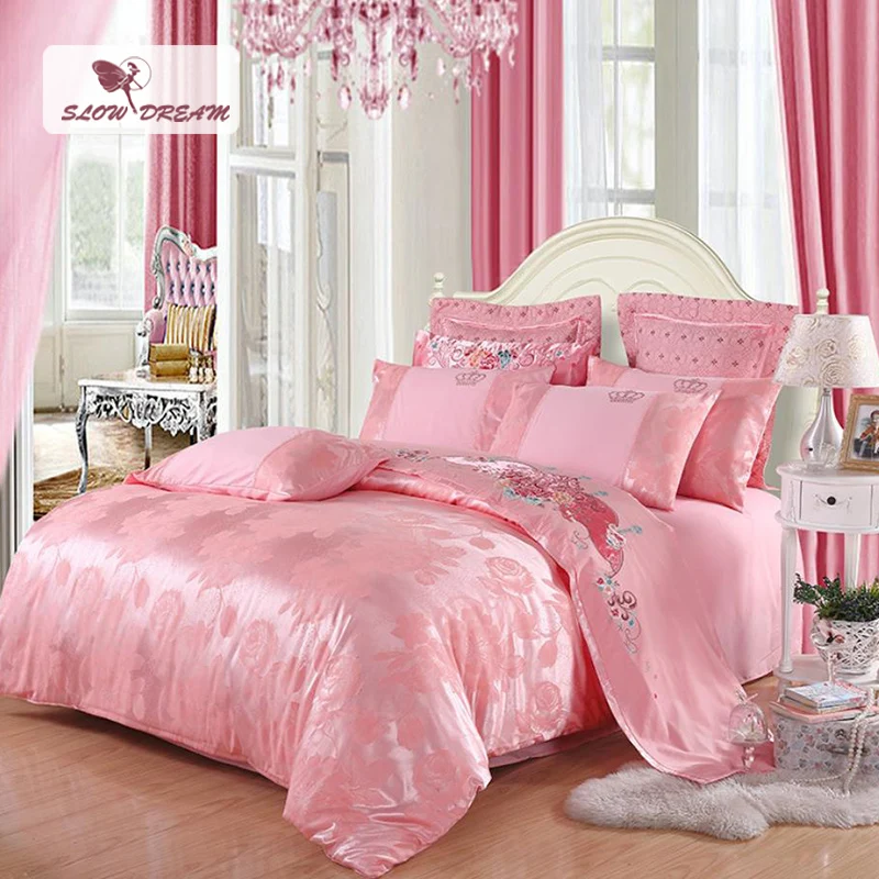 

SlowDream Pink Bedding Set Twin Queen King Double Duvet Cover Set Bedspread Tencel Bed Linen Euro Bed Sheet Decor Home Bed
