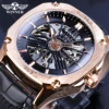 Winner Top Brand Mens Automatic Watch Rose Golden Hollow Skeleton Leather Wrist Watches Male Business Mechanical Clock Dropship ► Photo 1/6