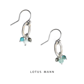 

Lotus Mann three semi-precious stones pendant earrings, 925 silver circle into the 2 color