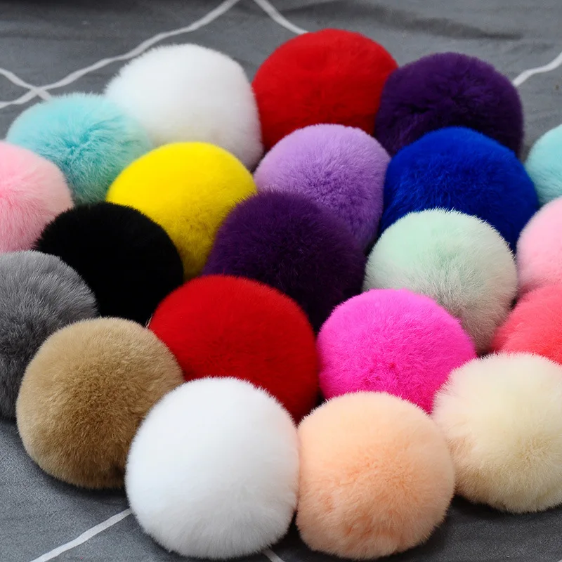 

8CM Fluffy KeyChain Fur Pompom Key Chain Pompons Keyring Real Rabbit Fur Keychain Women Car Bag Key Holder Ring Chaveiro Llavero