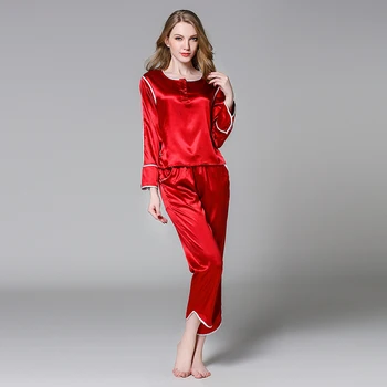 

Women Silk Satin Sleepwear Set Long Sleeve Pijama Feminino Solid Pyjama Set Nightwear Set Casual Home Clothing Fashion Outerwear
