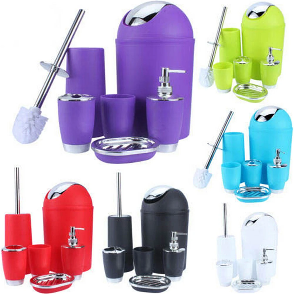 

ZLinKJ 6Pcs/set European Style Home Decor Soap Dish Dispenser Tumbler Toilet Brush Holder For Bathroom Accessory Set