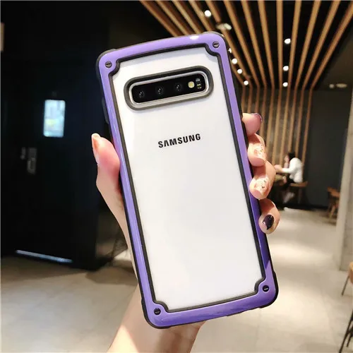 Противоударный чехол-Броня чехол для телефона для samsung Galaxy S10 5G S10 плюс A50 A30 A70 Примечание 10 Pro 9 S9 S8 A7 A9 силиконовый прозрачный Чехол - Цвет: Фиолетовый