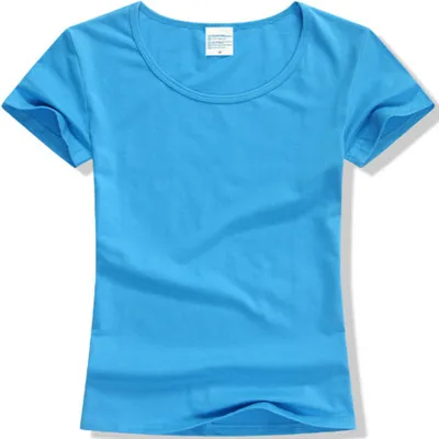 sky blue Лето, высокое качество, 15 цветов, S-2XL, простая футболка, Женская хлопковая эластичная Базовая футболка, Женские повседневные топы, футболка с коротким рукавом - Цвет: sky blue