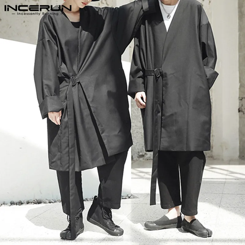 

Men Trench Coat Outerwear Loose Long Sleeve Pockets Kimono Punk Style Fashion Solid Windbreaker 2019 Men Jacket Coat 5XL INCERUN