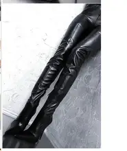  Botas mujer invierno black women shoes thigh high heel bota over the knee boots pointed toe long female motorcycle plus size47 