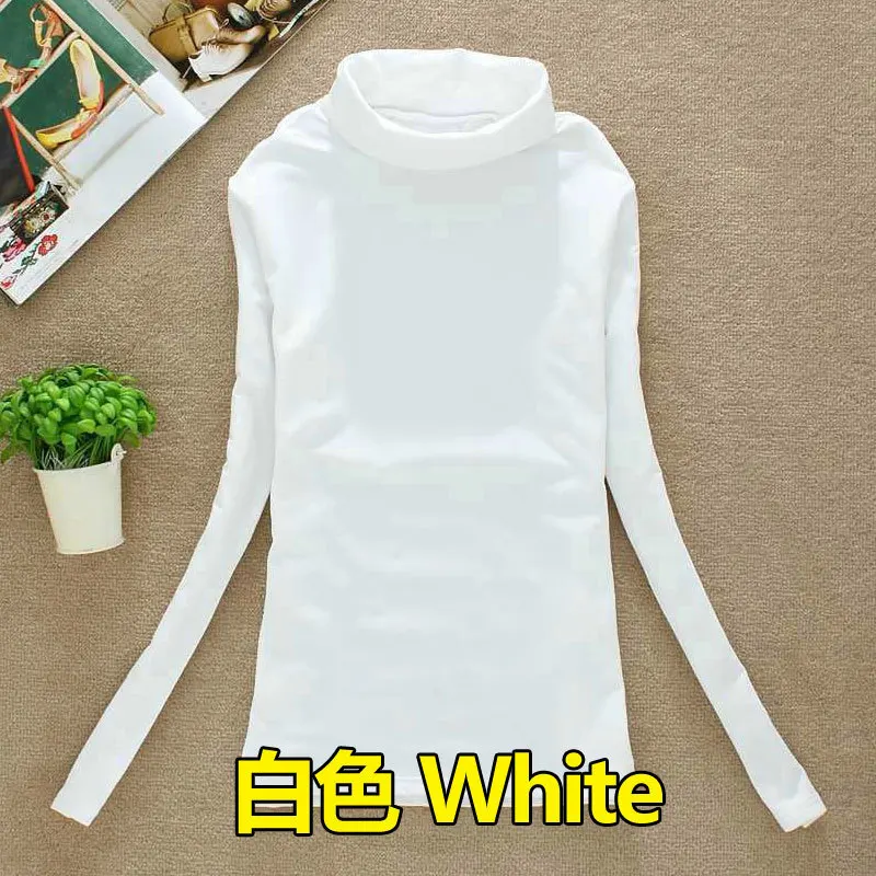 White Пуловеры,,, женские весенние Новые поступления, молочный бархат, водолазка, длинный рукав, Базовая рубашка, белые одноцветные футболки F050 - Цвет: White