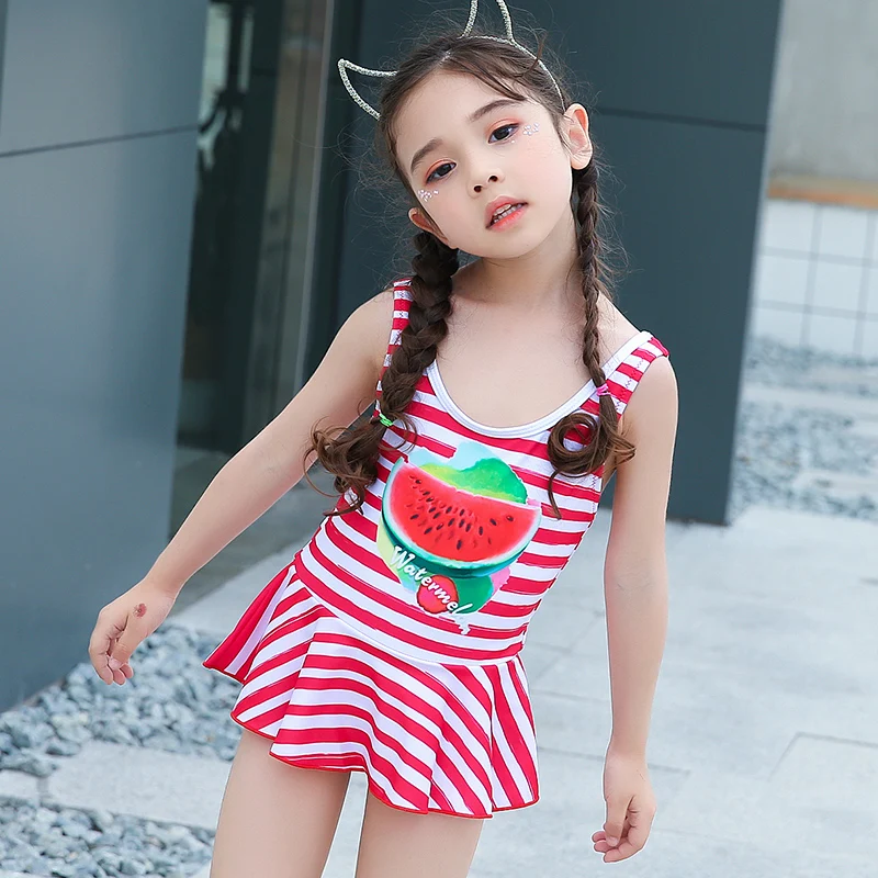 Girls One Piece Swimsuit Striped Printed Dot Sleeveless Girl Children ...