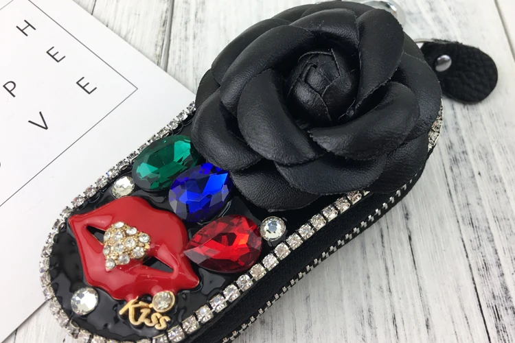 Роскошные модные Алмазный цветок жемчуг письмо дамы пояса из натуральной кожи ключи для женщин брелок чехлы для мангала ключ сумка