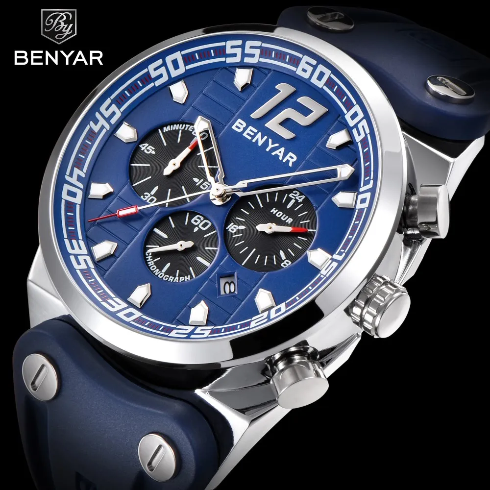 Men watch 2018 NEW BENYAR luxury brand fashion silicone sport quartz Watch multifunction chronograph waterproof man clock saat 2018 new benyar sport chronograph fashion watches men waterproof luxury brand quartz moon phase watch clock saat dropshipping