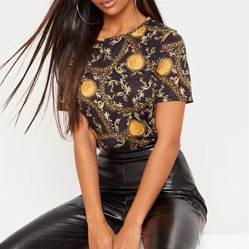 

Sexy Print O-Neck Harajuku T Shirt For Women Gothic Short Female T-Shirt 2019 Summer Fashion Tops Casual Beach Party Clothes