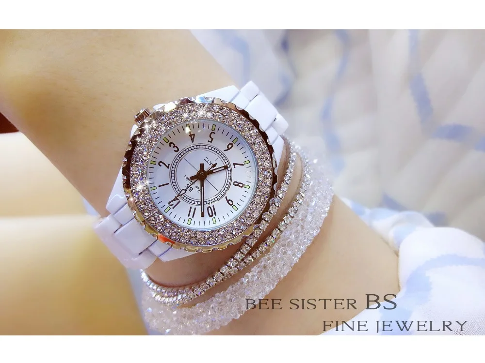 Новые роскошные женские часы с белым керамическим бриллиантом женские часы в подарок Relogios Femininos Модные кварцевые наручные часы