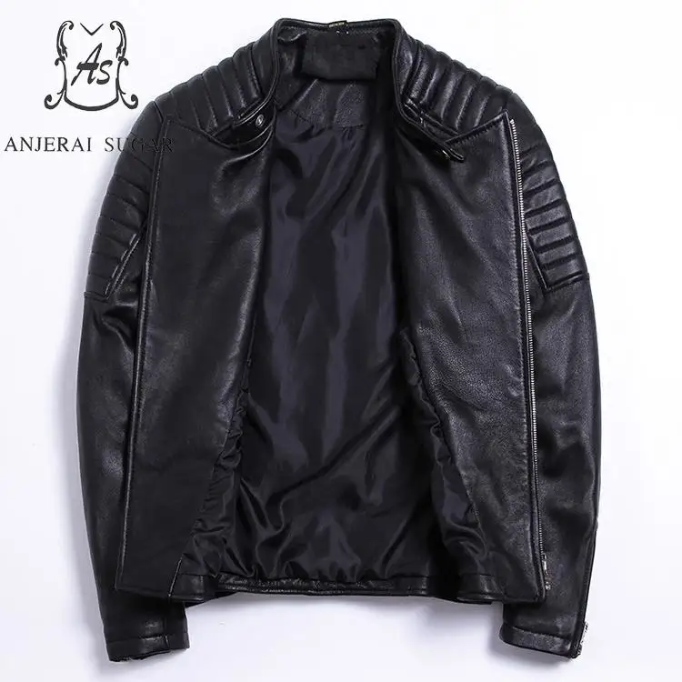 Плюс размер Овчина натуральная кожа куртка мужская куртка-бомбер Черный винтажный воротник-стойка S-5XL короткая молния мотоциклетное пальто