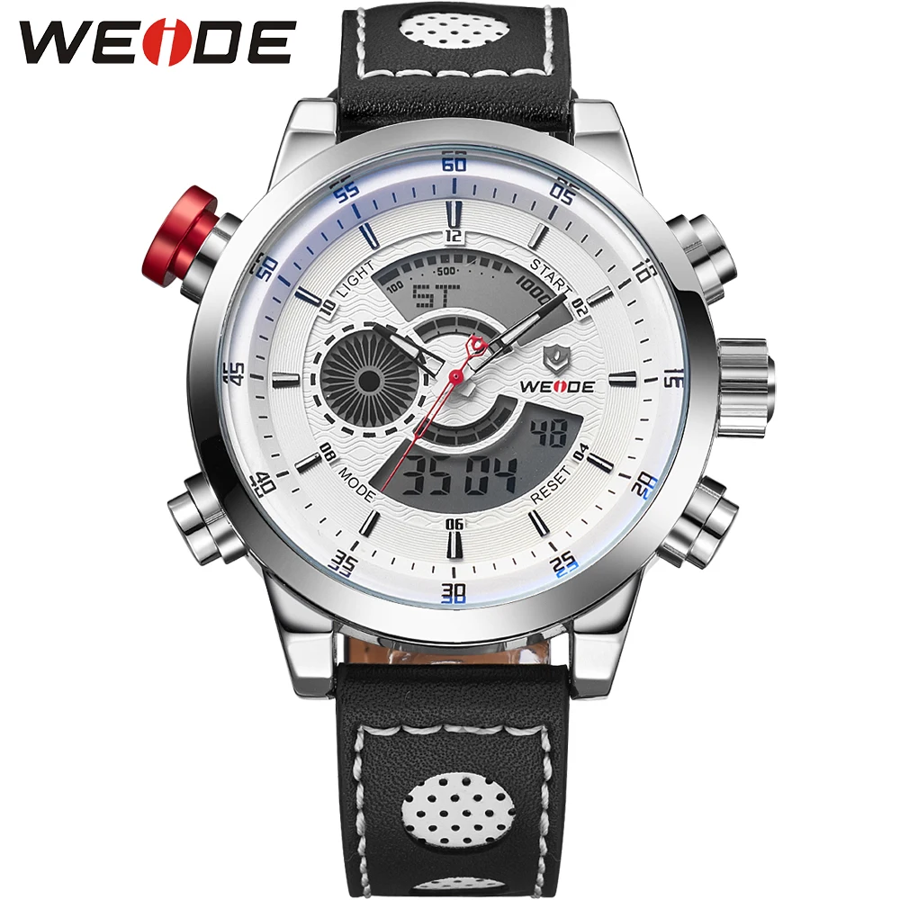 

WEIDE luxury brand Men Watch Analog Wristwatch Leather Strap Sport Waterproof Clock orologi saatler heren horloge uhren montres