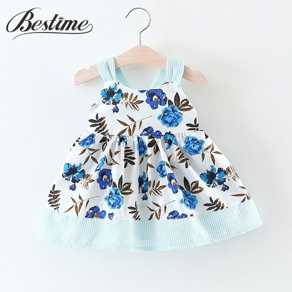 

Bestime 0-3years Toddler Dress Summer Baby Girls Clothes Floral Print Cotton Shoulder Strap Girls Dresses Popular Kids Clothes