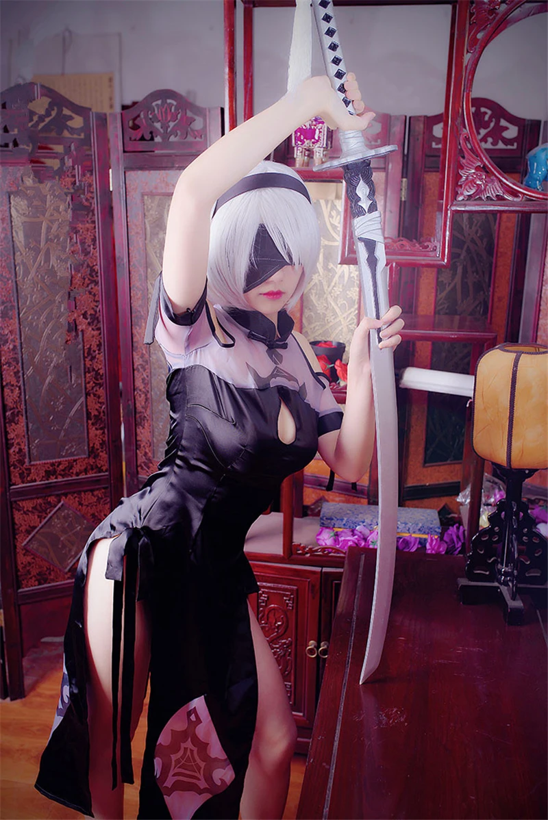 Игра NieR: Automata jorha тип A № 2 Косплей Костюм 2B колготки Cheongsam женское китайское платье черные костюмы на Хэллоуин