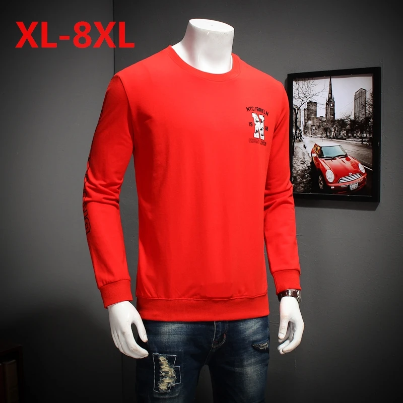 Large size 8XL 7X spring autumn Classic Men round collar T Shirt Casual Long Sleeve Men High 