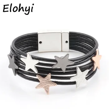 

ELOHYI Women Handmande Plait Leather Rope Bracelet&Bangles Magnet Buckle Bracelet For Women Elegant Design Jewelry Gifts