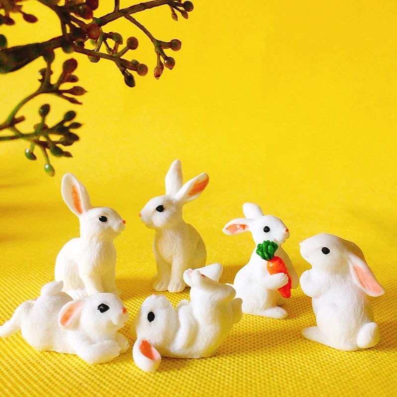 

New~2Pcs/bunny rabbits/miniatures bunny/cute/fairy garden gnome/moss terrarium decor/crafts/bonsai/ DIY supplies/figurine