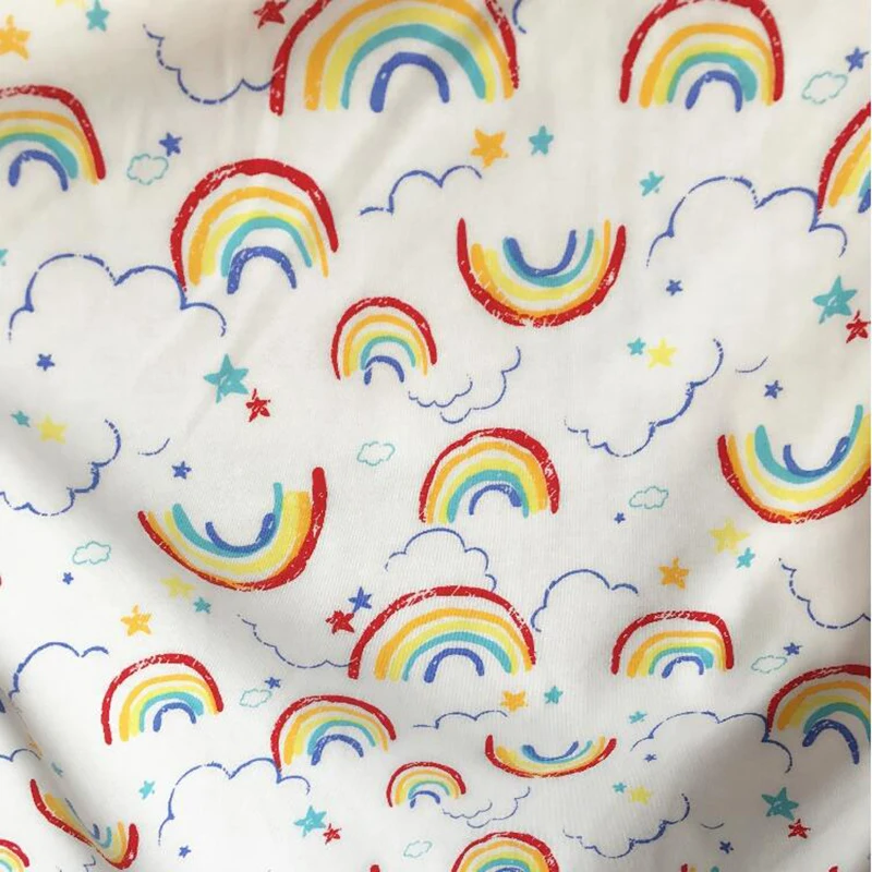 Широкий 160 см хороший хлопковый трикотажный жакет ткань белая подошва Luck Cloured Cloud напечатанная ткань материал для шитья diy одежда для малышей