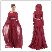 2016 New Fancy Burgundy Silky Chiffon Islamic Formal Maxi Dress Abric Muslim Hijab Clothing Under Scarf Kaftans For Women