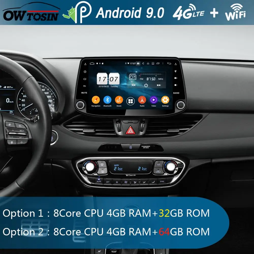 Cheap 9"IPS 8Core 4GB+64GB Android 9.0 Car Multimedia Player For Hyundai i30 2017 2018 2019 GPS Navigation Radio DSP CarPlay Parrot BT 1